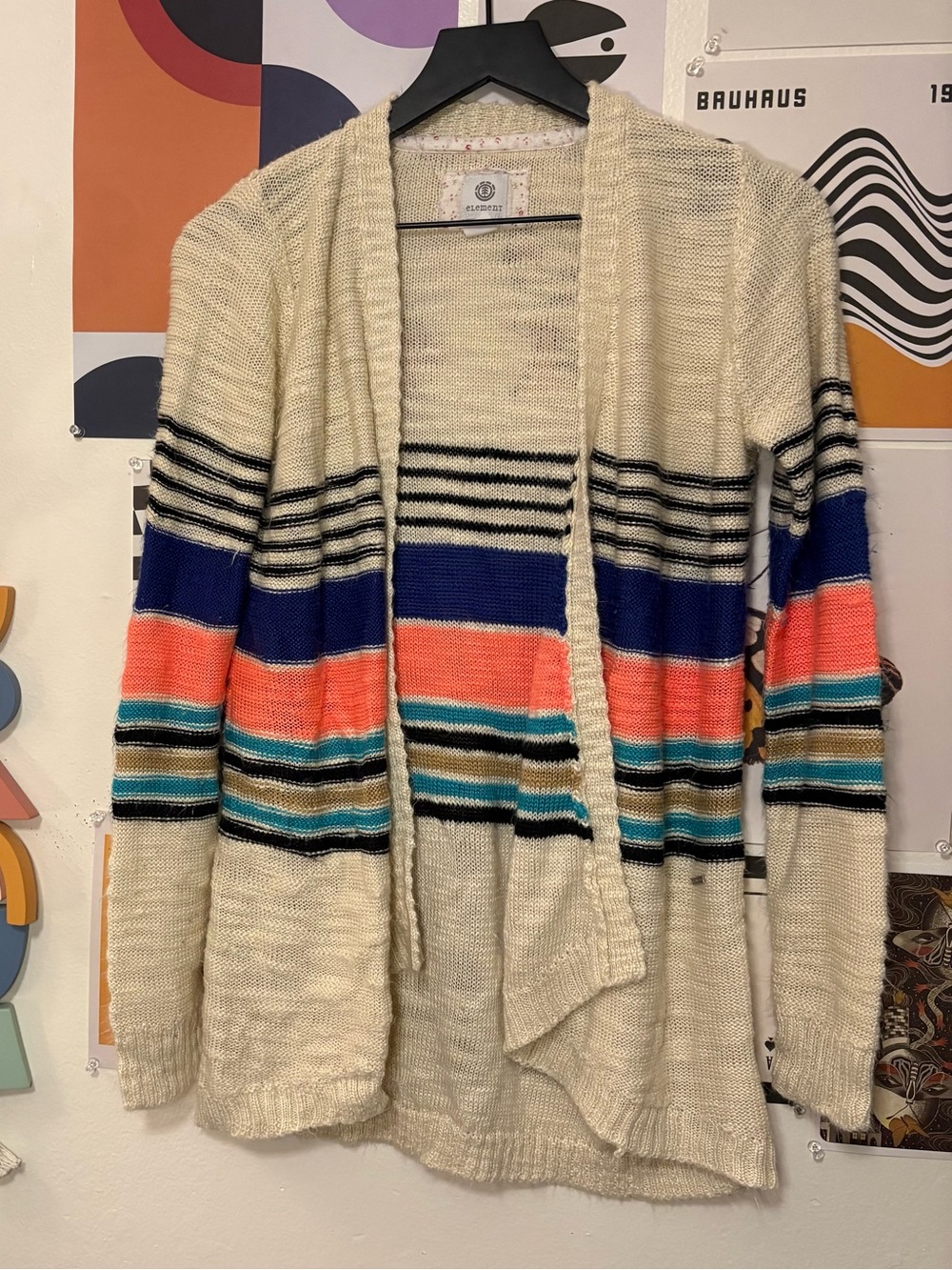 Element Multicolor Striped Open Front Knit Cardigan